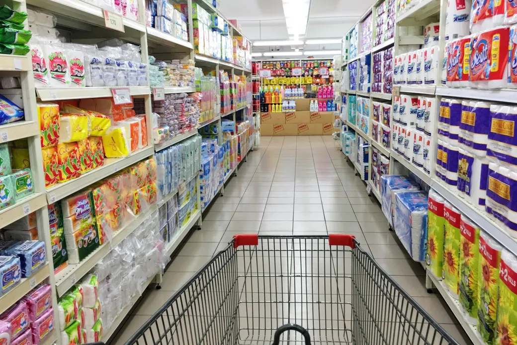 Shopper in a grocery aisle